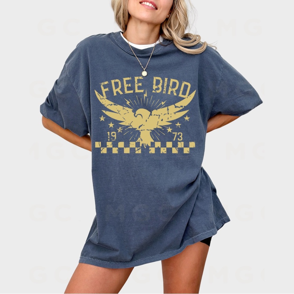 Comfort Colors Free Bird Distressed Boho Graphic Tee Shirt - Picture 3 of 10